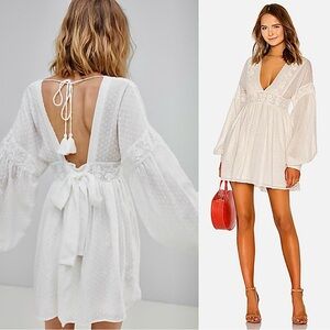Free People Mini Dress White Embroidered Sugarpie Long Sleeve size M